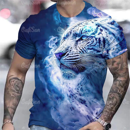Men's Oversized 3D Tiger Print Summer Tee