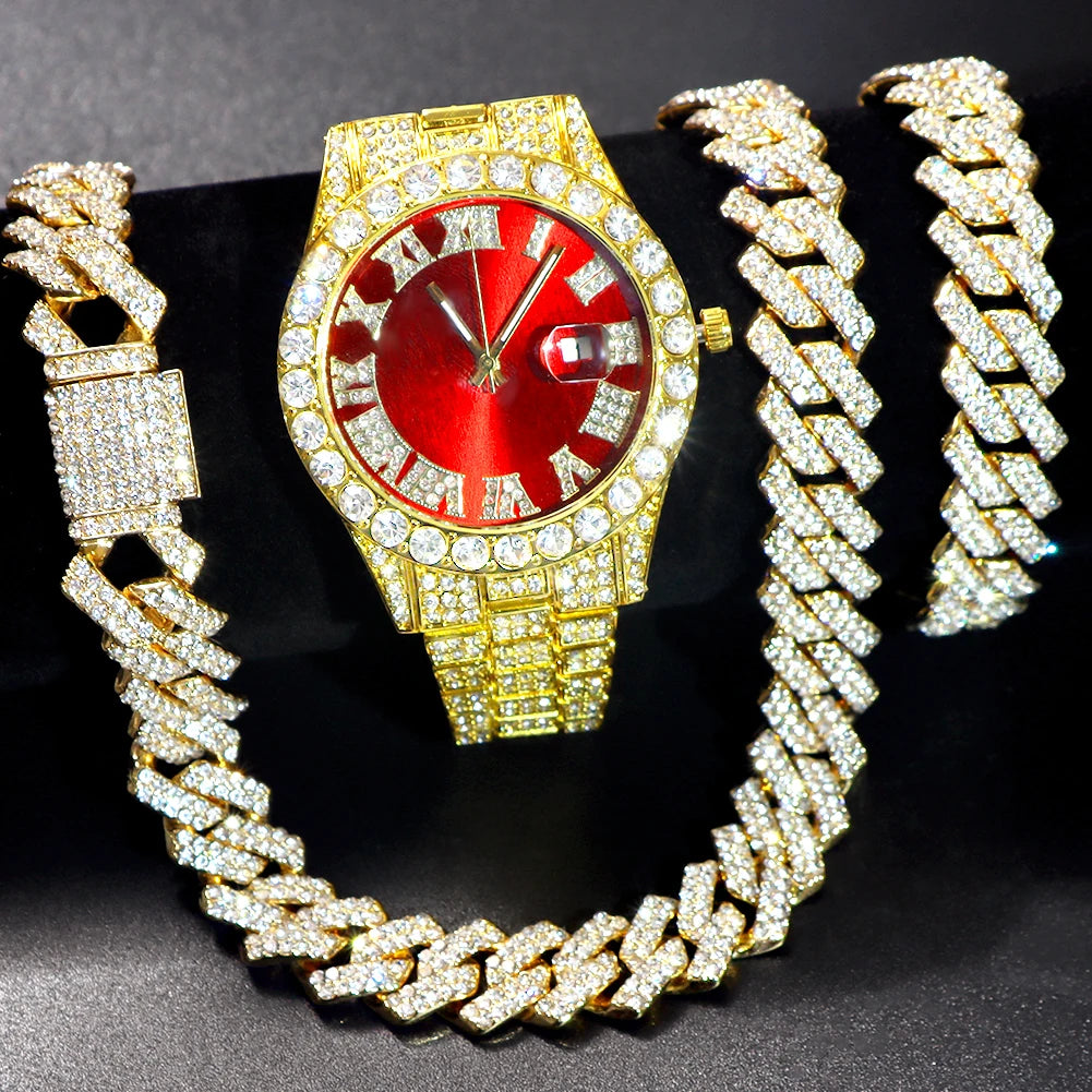 Hip Hop Bling Trio Cuban Chain Jewelry Set