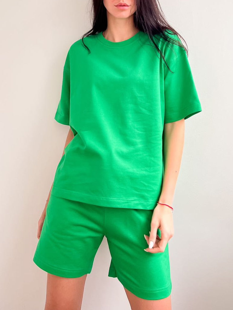 Green Summer Cotton Women's Tracksuit