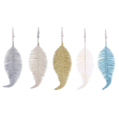 5pcs  Glitter Feather Leaves Clips