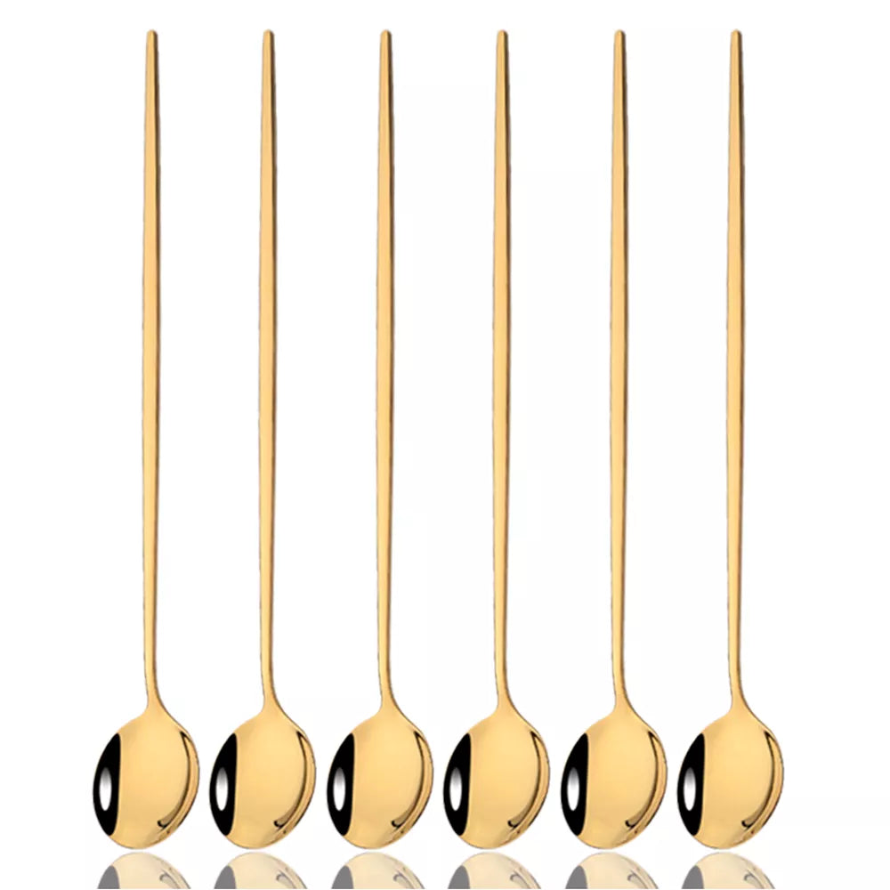 Golden 6-Piece Long-Handle Spoon Set