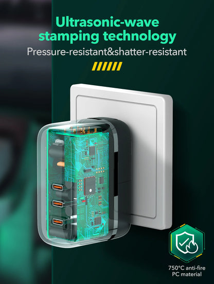 65W QC3.0 3-Port USB C Fast Charger