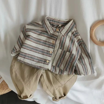 Chemise coréenne à rayures pour enfants, mode d'automne