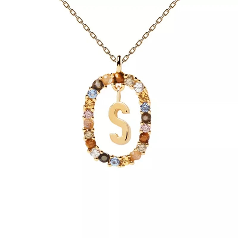 Collier pendentif alphabet A-Z en zircon à longue chaîne
