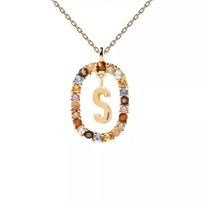 Collier pendentif alphabet A-Z en zircon à longue chaîne