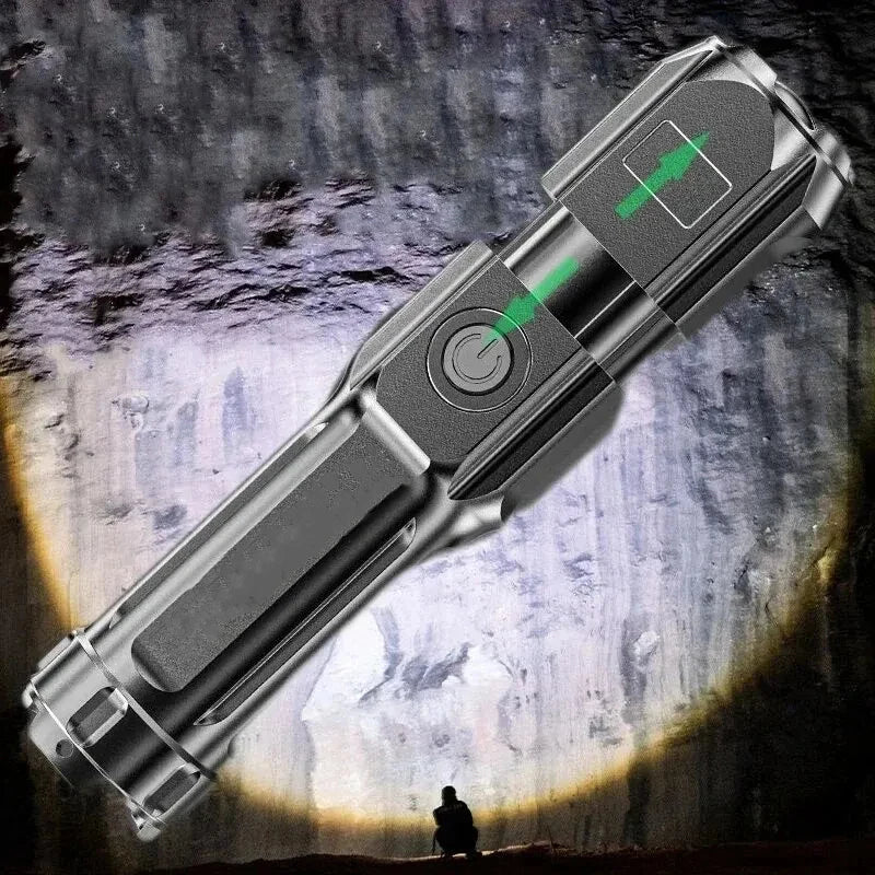 Rechargeable Telescopic Zoom Tactical LED Flashlight Waterproof Torch - 4 Lighting Modes Long-Range Camping Fishing