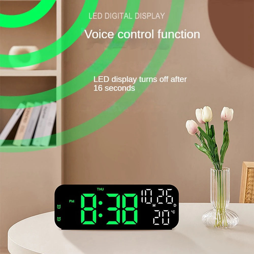 LED Digital Alarm Clock with Temperature & Voice Control