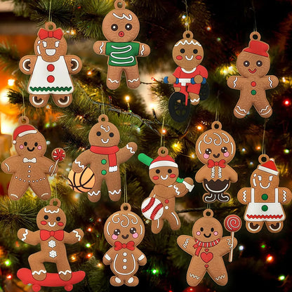 Set mit 12 weihnachtlichen Lebkuchenmann-Ornamenten