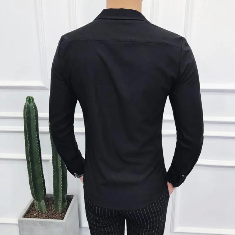 Chemises habillées slim fit à col en V pour hommes de printemps de haute qualité