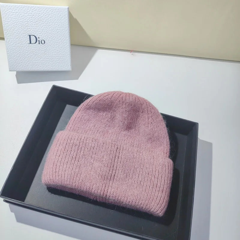 Women's Winter Knitted Beanie - Warm Cashmere Wool & Rabbit Fur Ski Hat