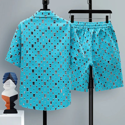 Sommer-Trainingsanzug für Herren – Übergroßes Hemd und Shorts, zweiteiliges Set