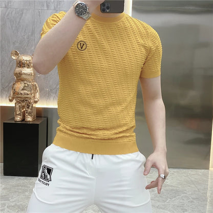 Men's Knitted T-shirt - Short Sleeve Slim Fit T Shirt