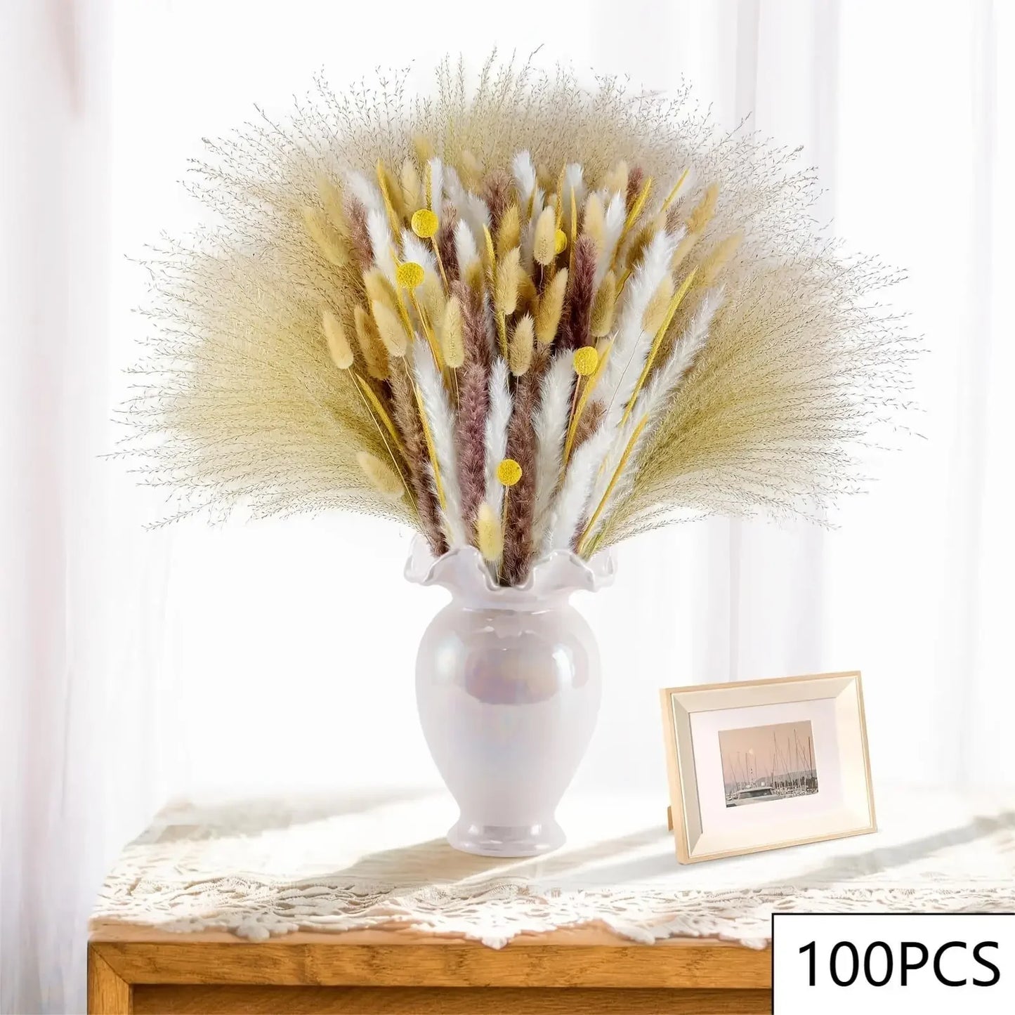 Natural Pampas Dried Fake Flowers - Boho Decor for Vases