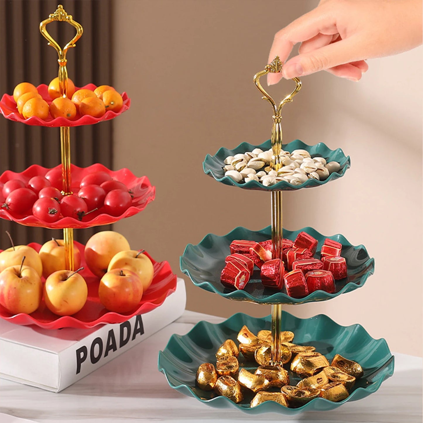 Présentoir de buffet ondulé en plastique pour assiettes de fruits et desserts