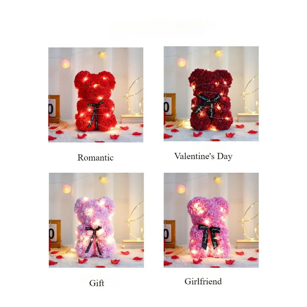 Ours en peluche en forme de rose éternelle artificielle 