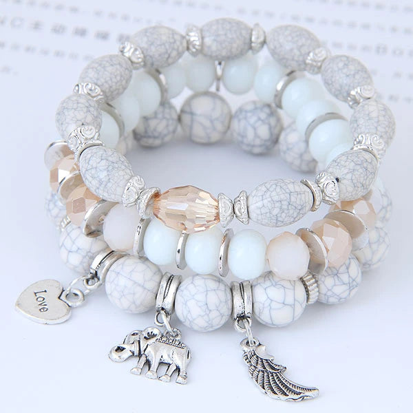 Crystal Love Pendant Beaded Bracelet