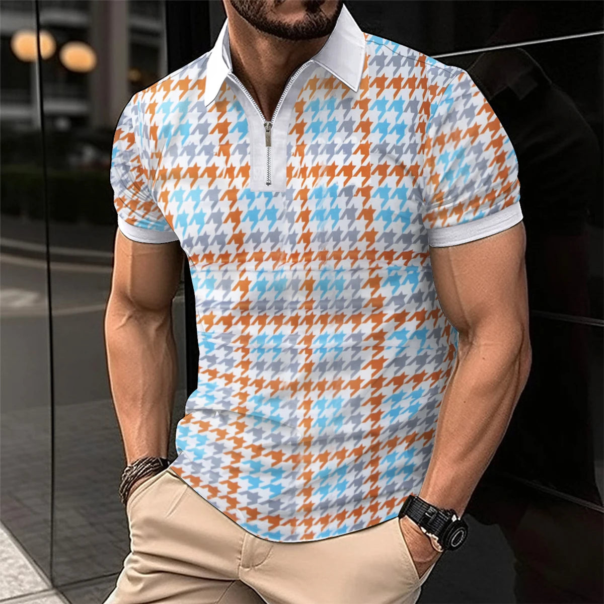 Kurzärmliges Poloshirt für Herren mit Splice-Streifendruck