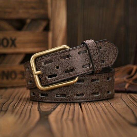 Ceinture en cuir vintage à double boucle ardillon pour hommes