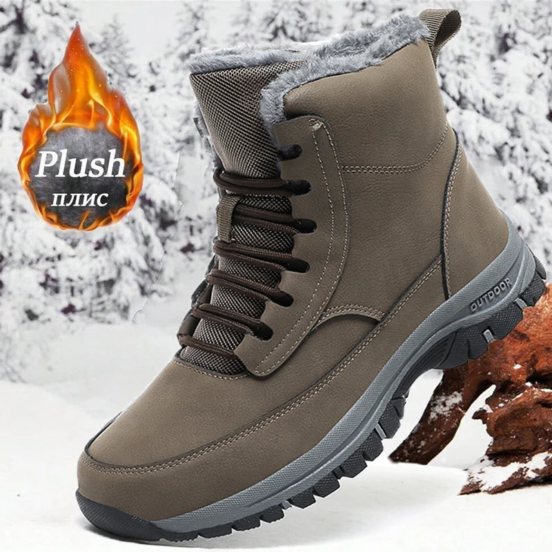 Men's Waterproof Leather Winter Snow Boots