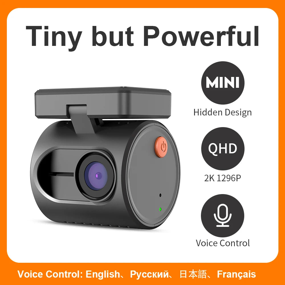 Mini Dash Cam 2K avec WiFi - Commande vocale - Vision nocturne et WDR