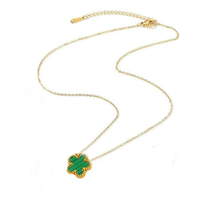 Collier Fleur Plaqué Or 14K - Pendentif Trèfle Double Face