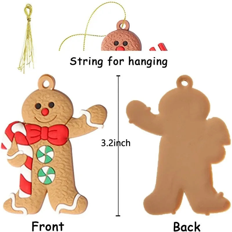 12 Assorted Plastic Gingerbread Man Ornaments for Tree Decor