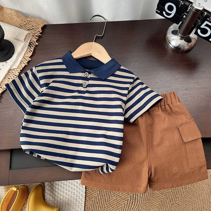 Sommerliches Kleinkind-Jungen-Polo-T-Shirt-Set aus Baumwolle