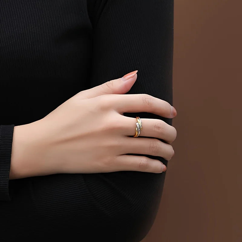 Bagues empilables bicolores en argent sterling 925 pour femmes (lot de 2)