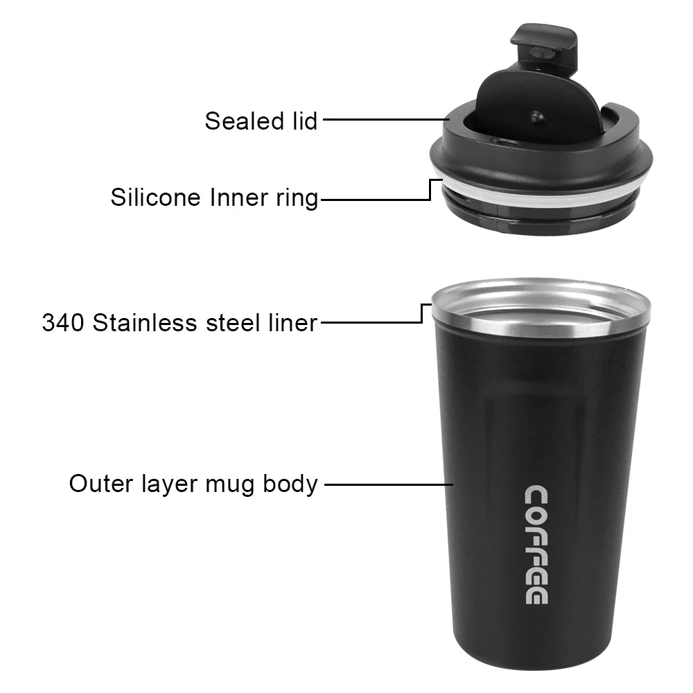 Tasse isotherme à double paroi en acier inoxydable pour voiture – Tasse à café de voyage anti-fuite (380/510 ml)