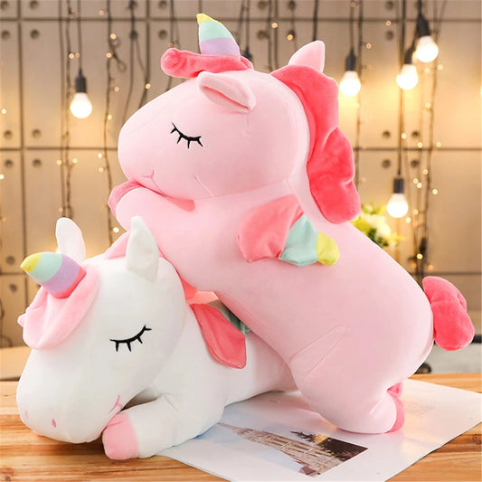 25CM Kawaii Unicorn Plush Toy Soft Stuffed Lying White Pink Horse Appease Doll