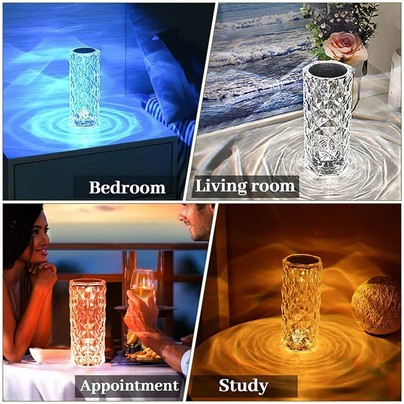 Veilleuse LED rechargeable RVB rose - Lampe en cristal à contrôle tactile 16 couleurs 
