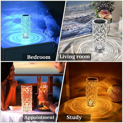 Veilleuse LED rechargeable RVB rose - Lampe en cristal à contrôle tactile 16 couleurs 