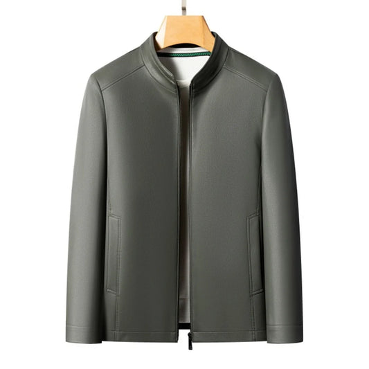 Men's Genuine Leather Stand Collar Jacket