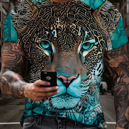 T-shirt d'été à imprimé tigre 3D pour hommes