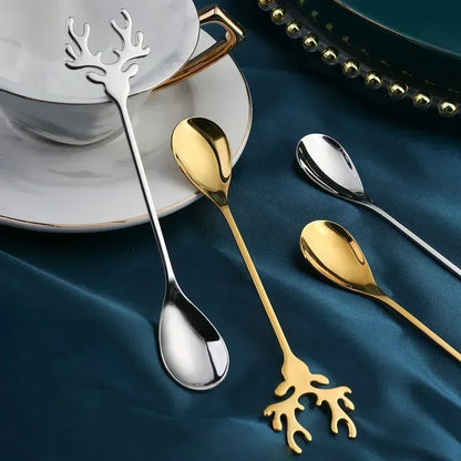 4pcs Elk-Shaped Stainless Christmas Coffee Spoons