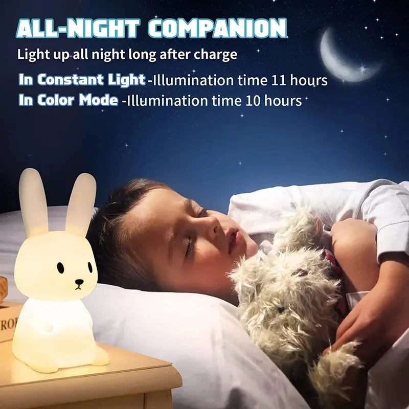 Veilleuse LED en silicone en forme de lapin - Lampe animal mignon avec capteur tactile 