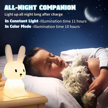 Veilleuse LED en silicone en forme de lapin - Lampe animal mignon avec capteur tactile 