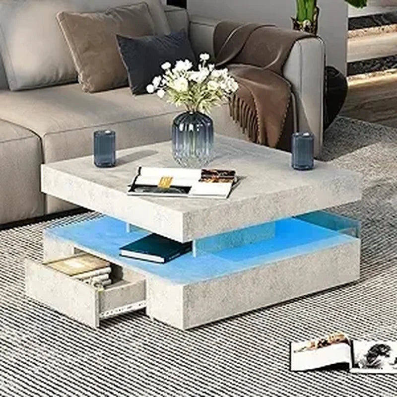 Coffee Table with Detachable Tray and Plug-in 16-color LED