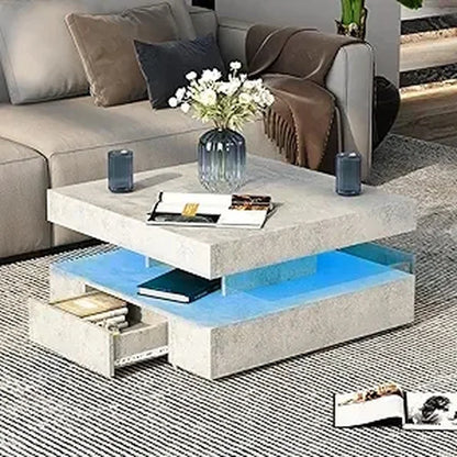 Coffee Table with Detachable Tray and Plug-in 16-color LED