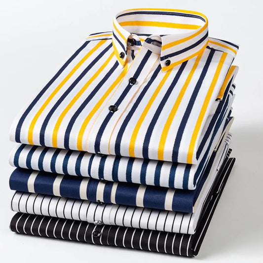 Long Sleeve Vertical Stripe Slim Fit Men's Dress Shirt