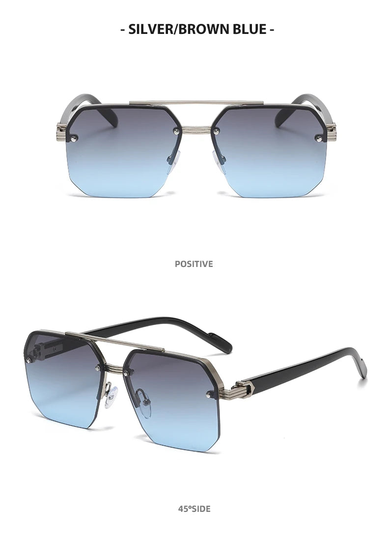 Doppelsteg-Sonnenbrille mit quadratischem Rahmen und Polygon-Muster für Damen