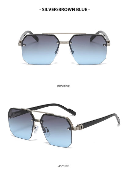 Doppelsteg-Sonnenbrille mit quadratischem Rahmen und Polygon-Muster für Damen