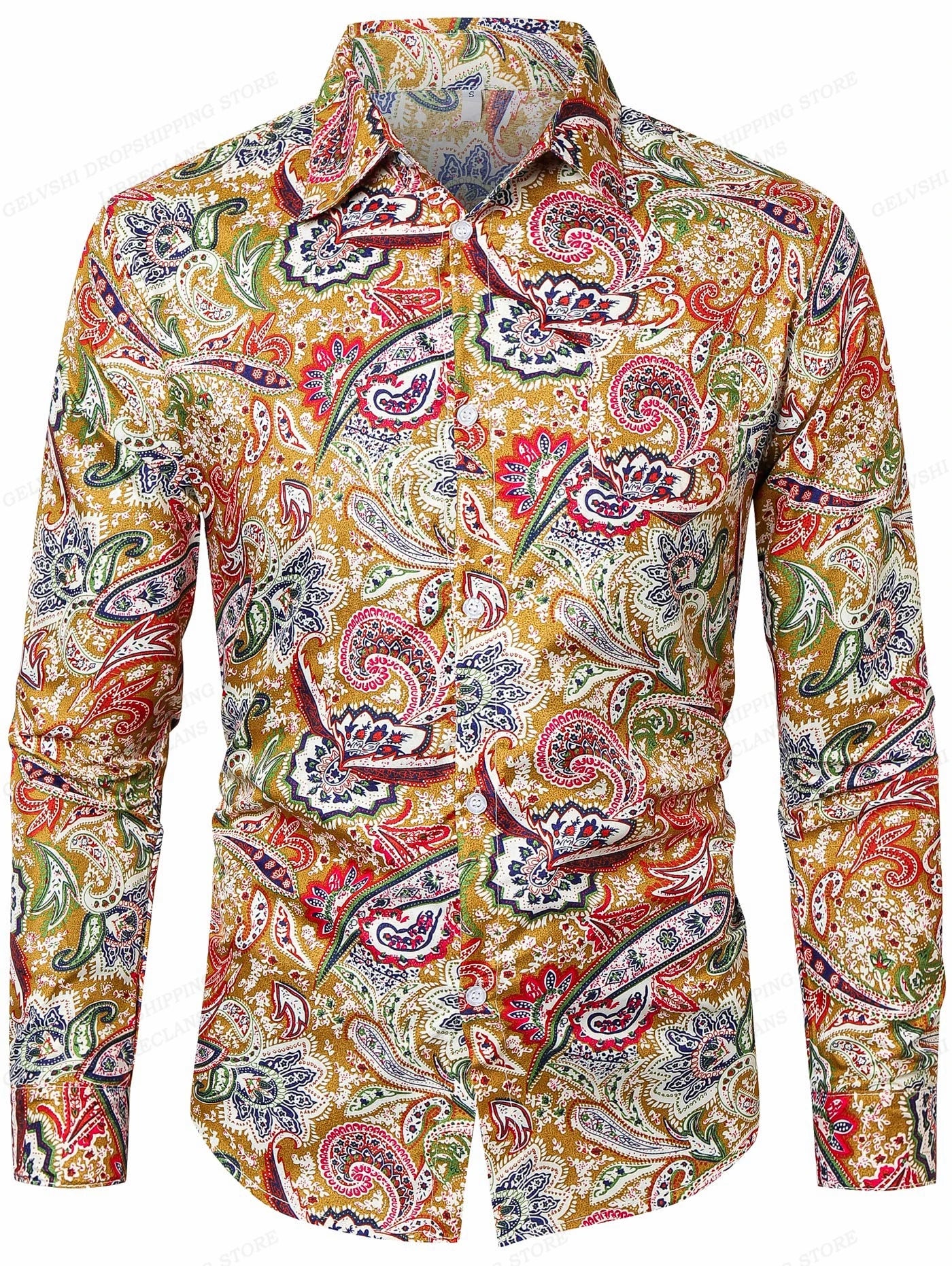 Men's Floral Print Vacation Style Lapel Long Sleeve Shirt