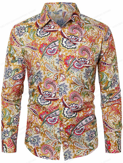 Men's Floral Print Vacation Style Lapel Long Sleeve Shirt