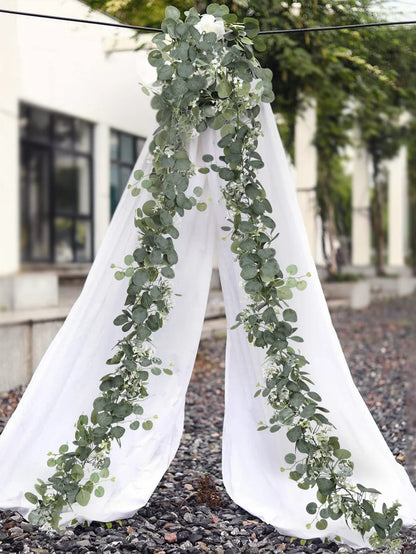 1pc Artificial Eucalyptus Garland with White Flowers & Berries