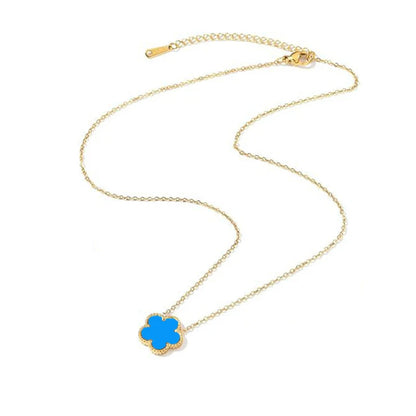 Collier Fleur Plaqué Or 14K - Pendentif Trèfle Double Face