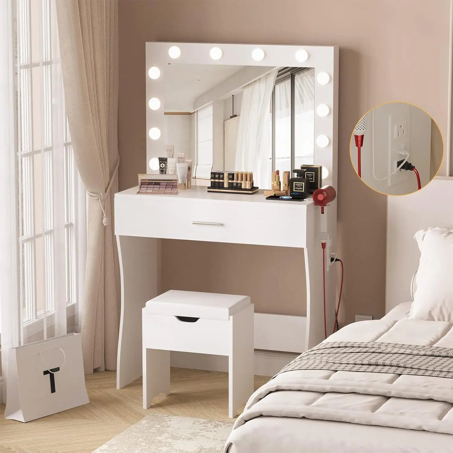 Ember Interiors Modern White Painted Vanity Table