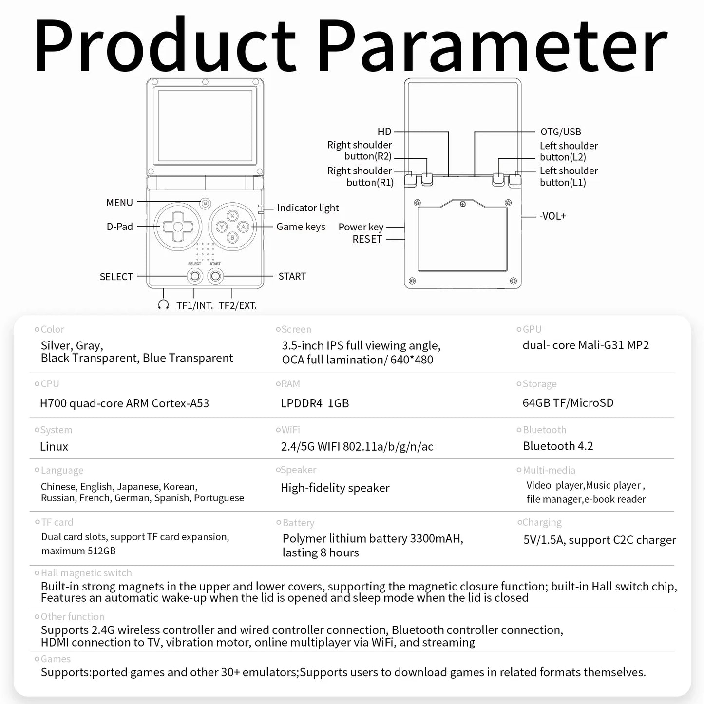 Console portable rétro Flip RG35XXSP 3,5 IPS