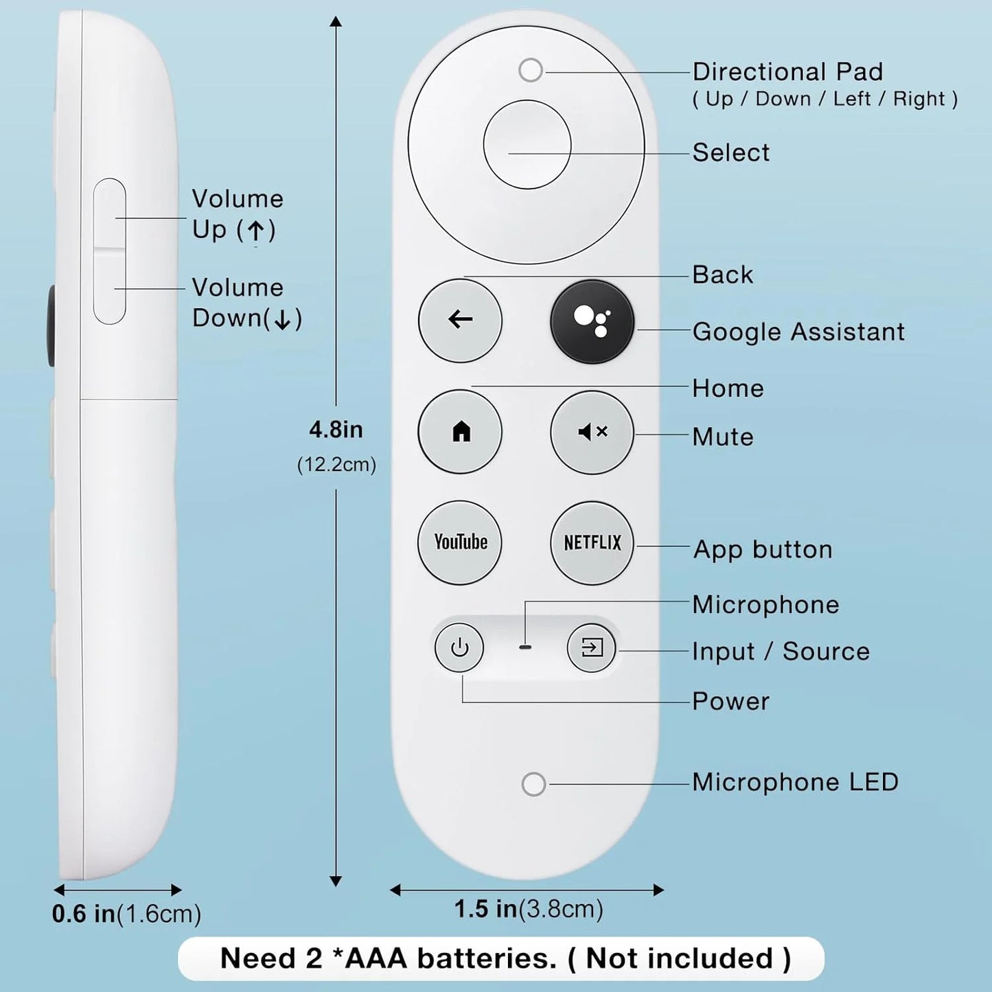 Voice Remote Control Replacement for Google Chromecast 4K Snow