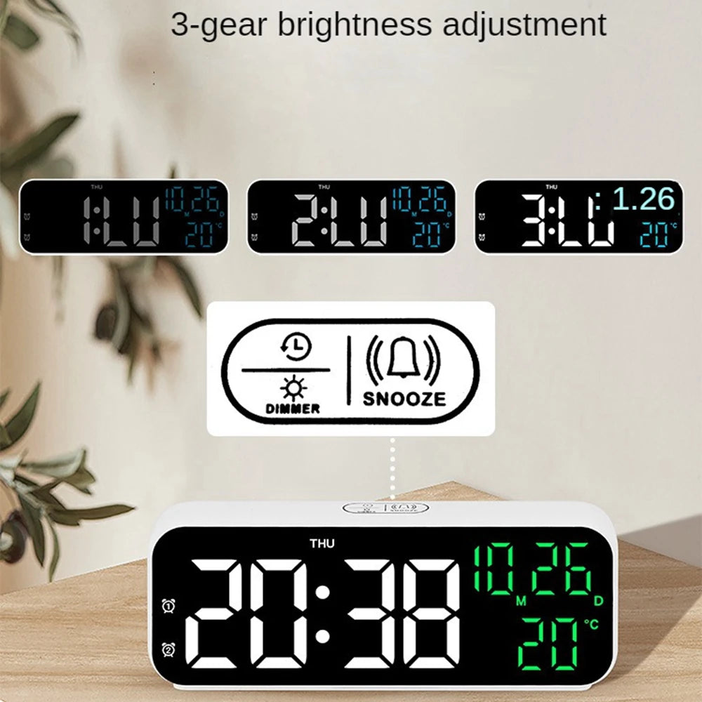 LED Digital Alarm Clock with Temperature & Voice Control